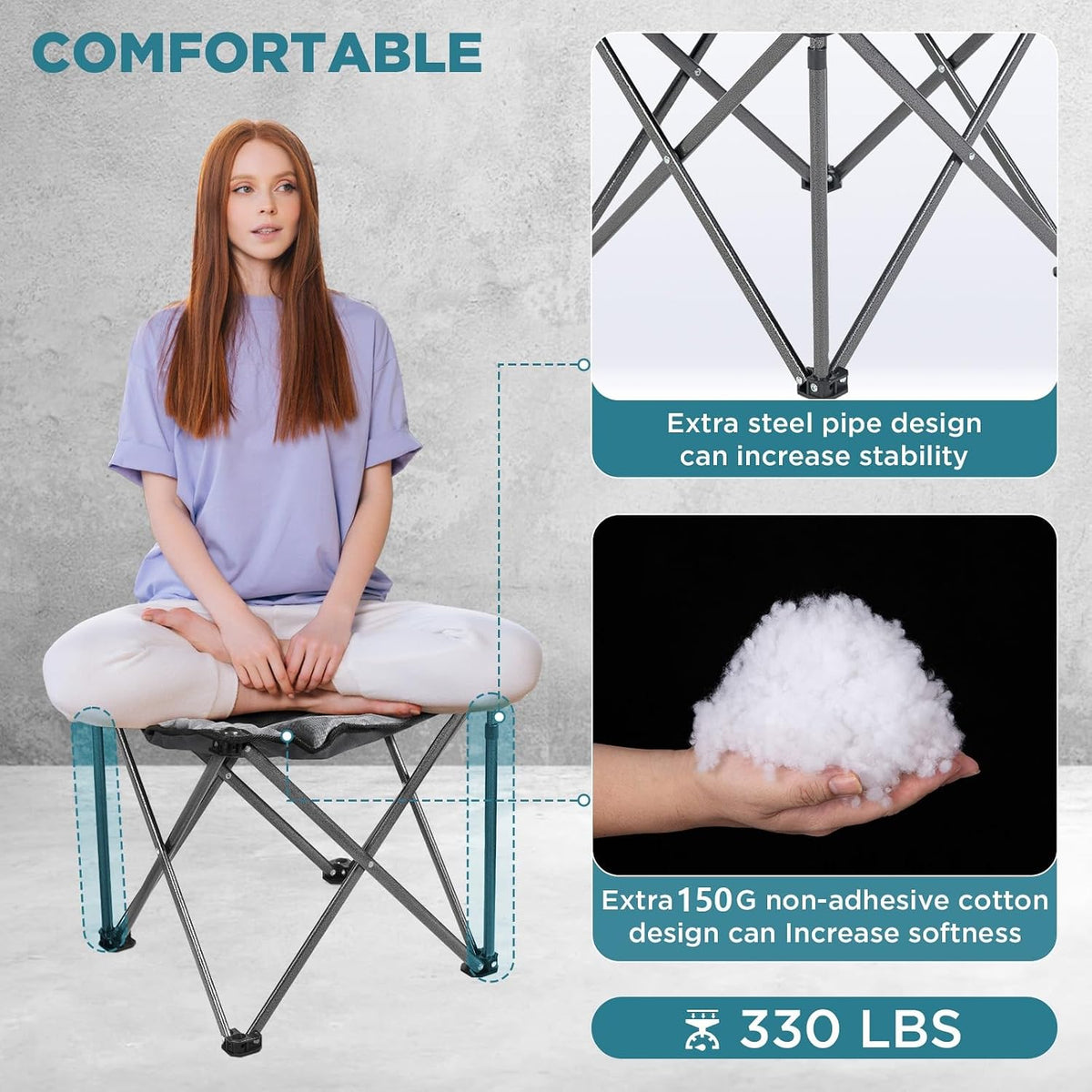 Folding Camping Stool, 18.1 Inch Oversized Foot Rest Stools 330Lbs