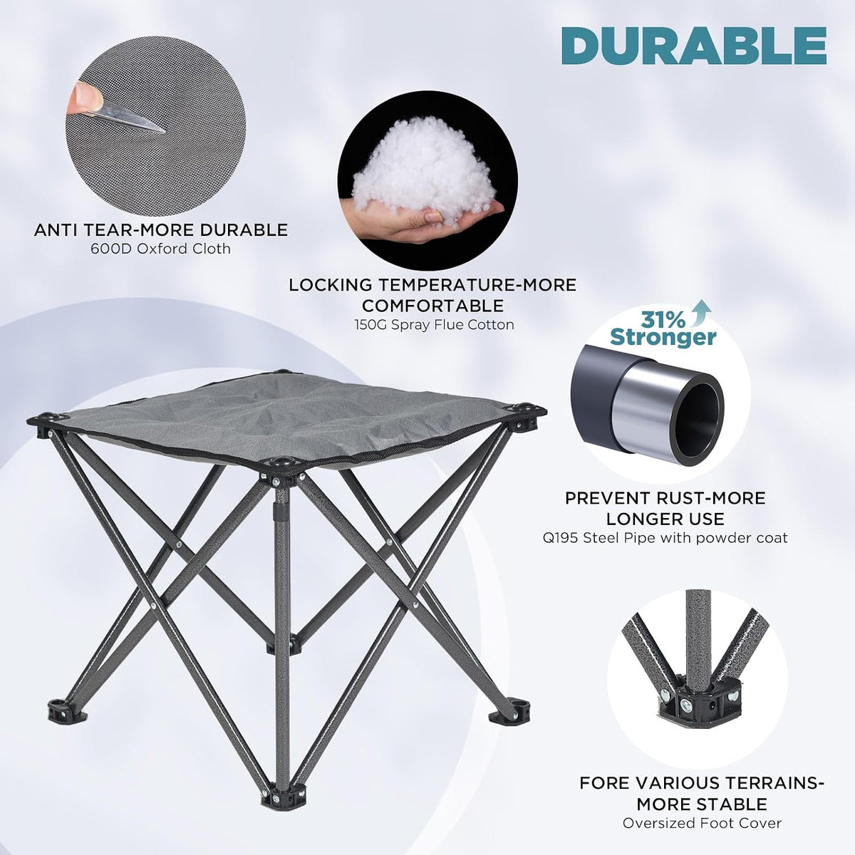 Folding Camping Stool, 18.1 Inch Oversized Foot Rest Stools 330Lbs