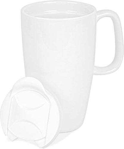 Ceramic Coffee Mug with Slide Lid, 20oz Extra Large Travel Coffee Cup with Handle, Reusable Tall Coffee Mugs Large Capacity Drinking Teacups, Dishwasher Safe, White