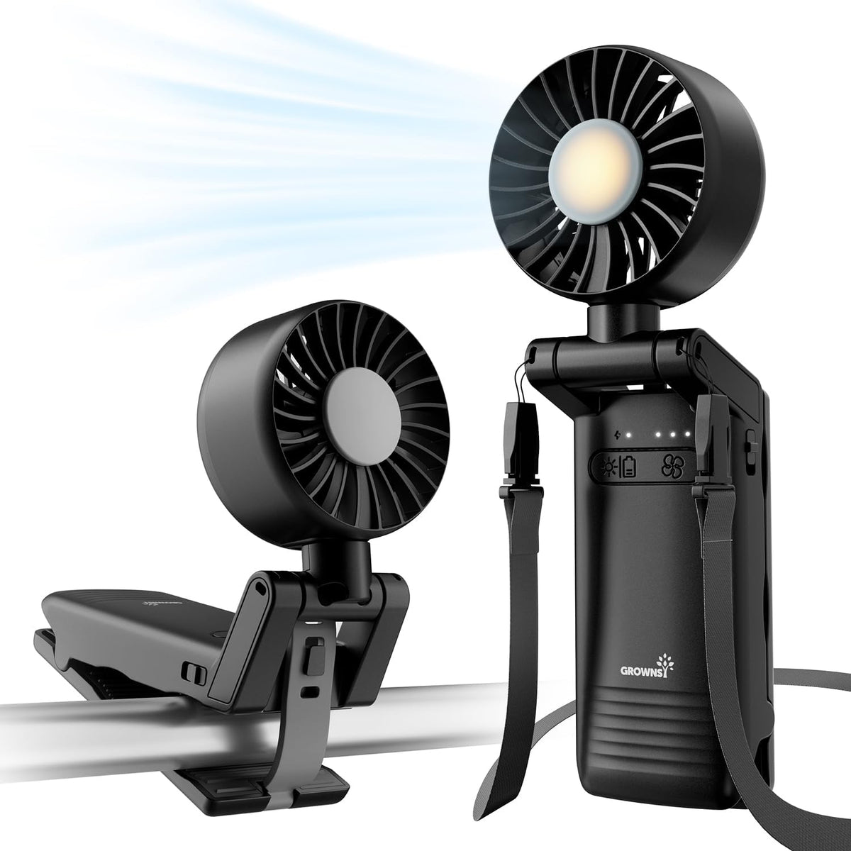 4-in-1 Portable Baby Stroller Fan with Clip & Night Light, Black
