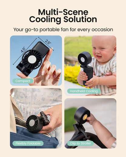 4-in-1 Portable Baby Stroller Fan with Clip & Night Light, Black