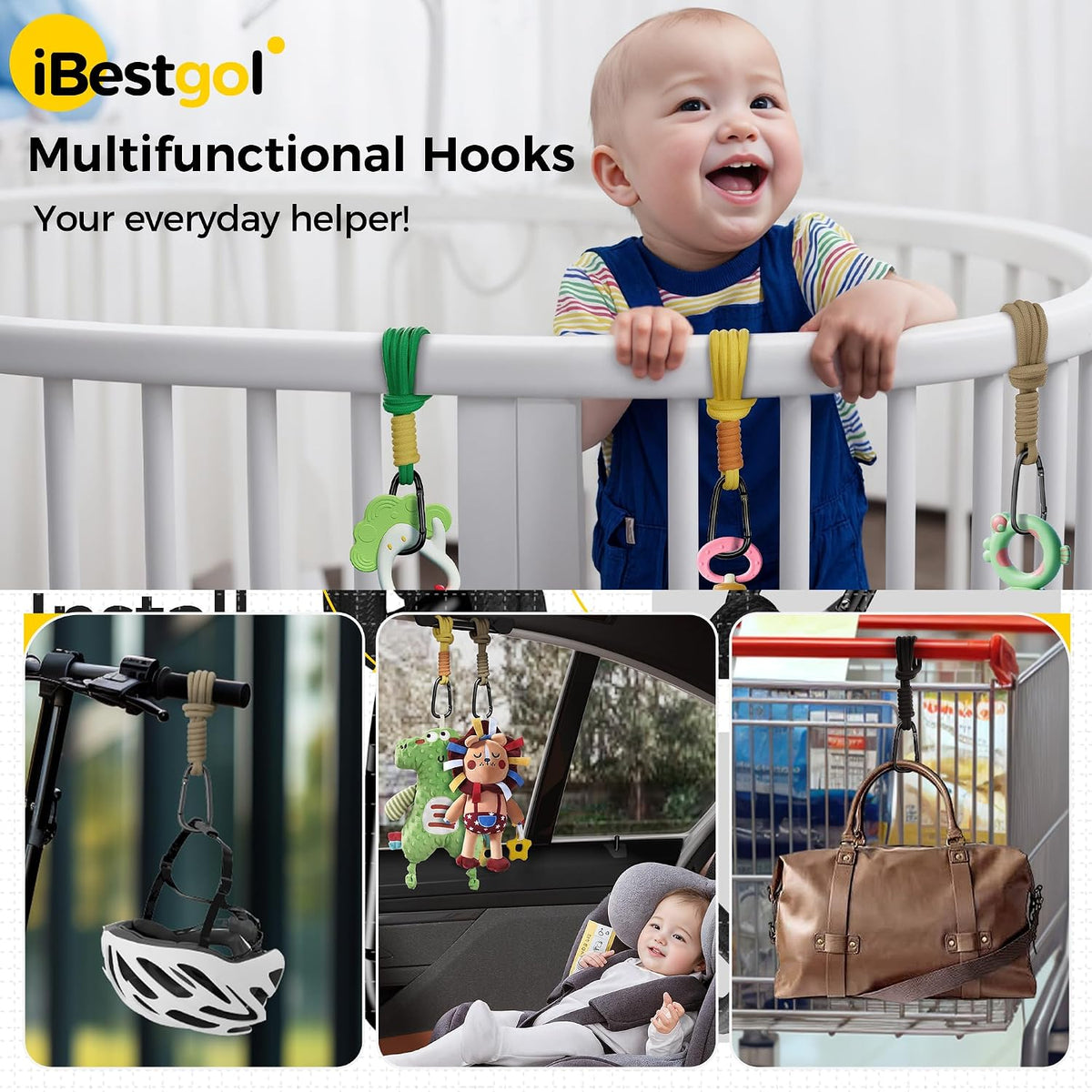 Baby Stroller Hooks for Bags, Heavy-Duty Clips with Non-Slip Straps