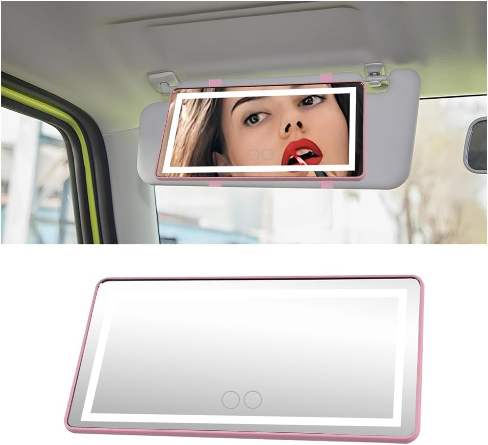 LED Sun Visor Vanity Mirror, Rechargeable 3 Modes 60 LEDs, Pink
