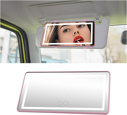 LED Sun Visor Vanity Mirror, Rechargeable 3 Modes 60 LEDs, Pink