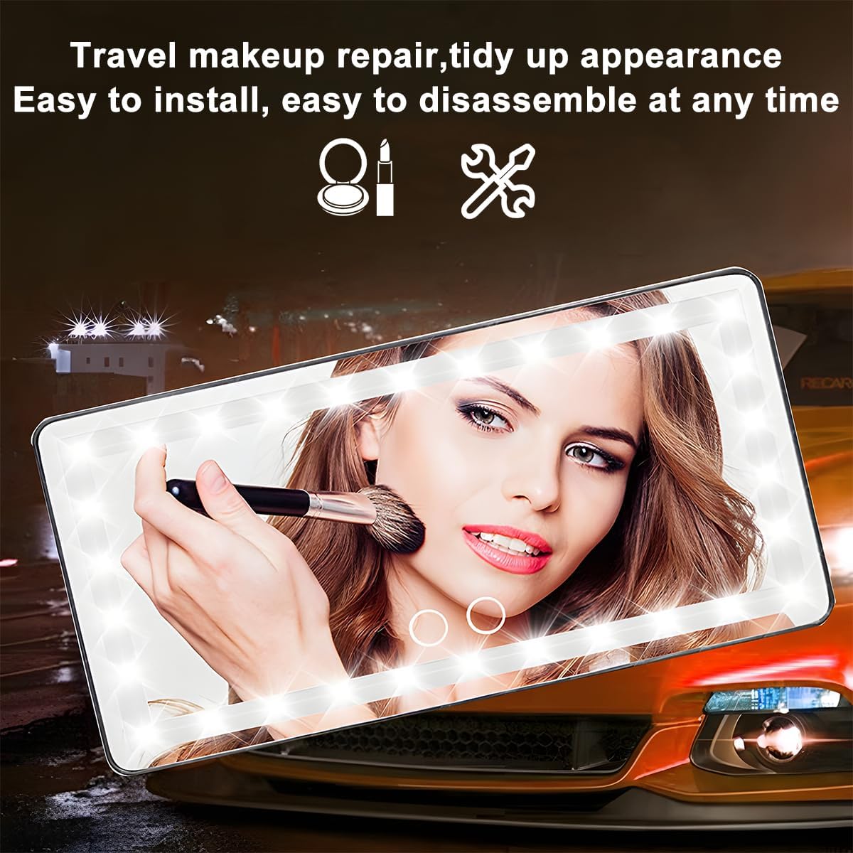 LED Sun Visor Vanity Mirror, Rechargeable 3 Modes 60 LEDs, Pink