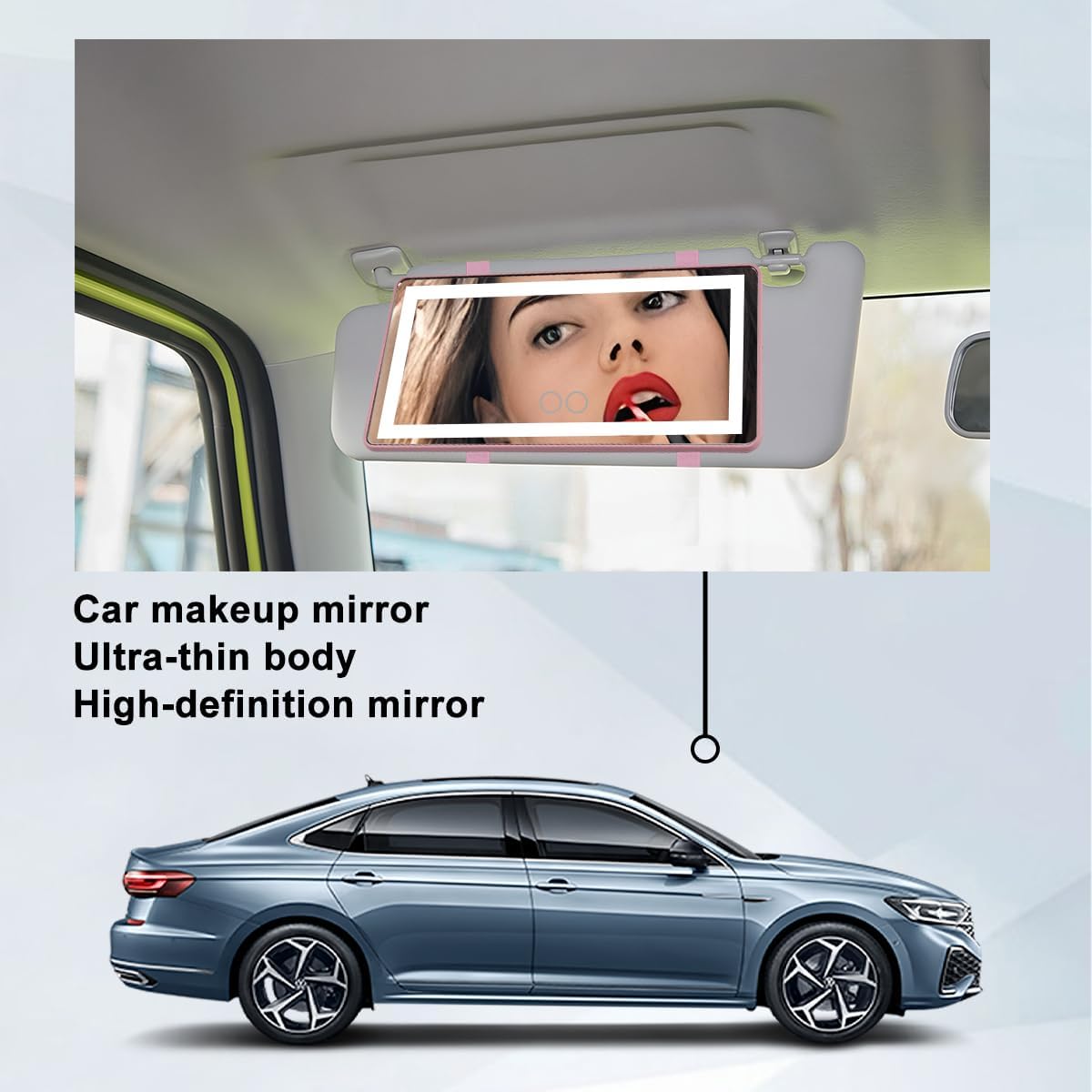 LED Sun Visor Vanity Mirror, Rechargeable 3 Modes 60 LEDs, Pink