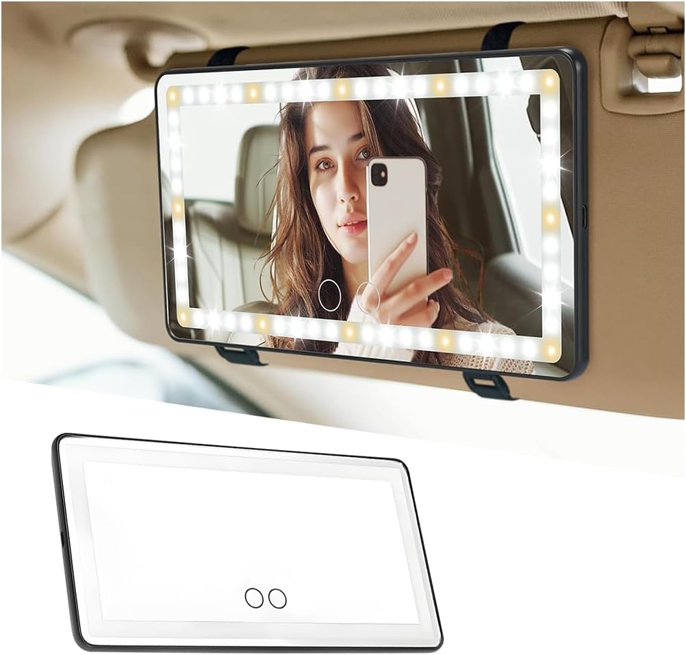 LED Sun Visor Vanity Mirror, Rechargeable 3 Modes 60 LEDs, Pink