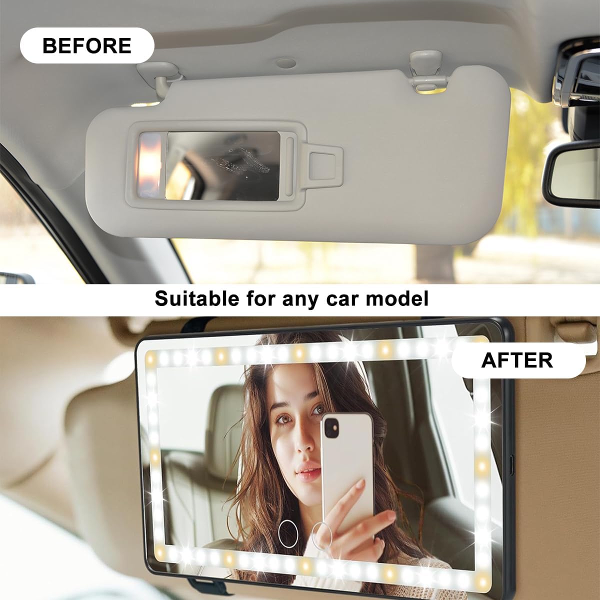 LED Sun Visor Vanity Mirror, Rechargeable 3 Modes 60 LEDs, Pink
