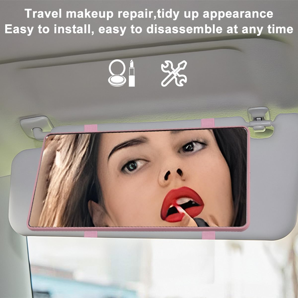 LED Sun Visor Vanity Mirror, Rechargeable 3 Modes 60 LEDs, Pink