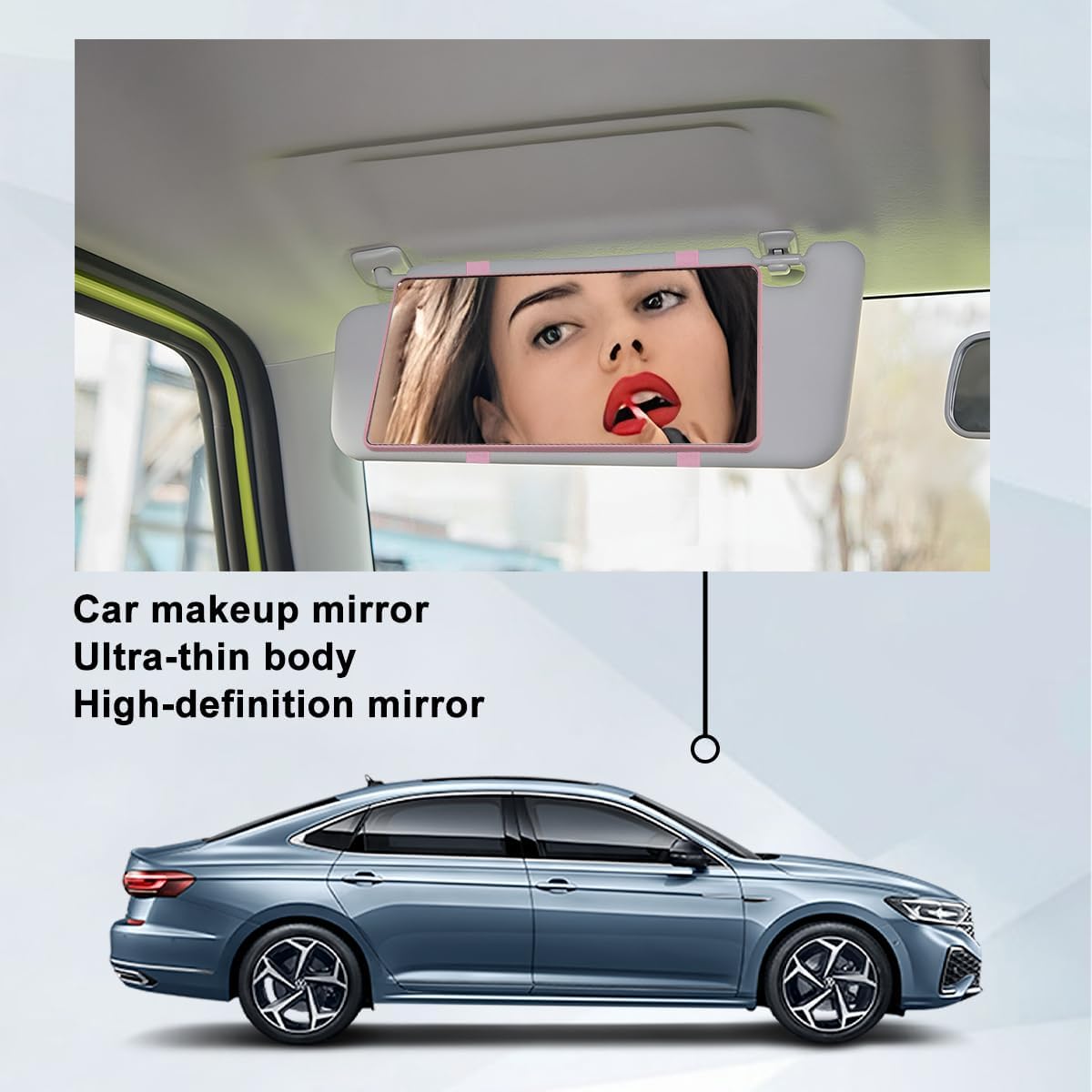 LED Sun Visor Vanity Mirror, Rechargeable 3 Modes 60 LEDs, Pink