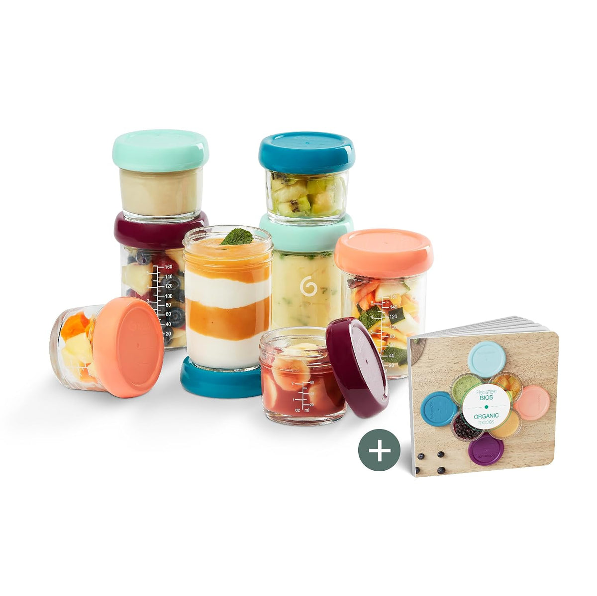 Baby Glass Food Jars, Set of 8 (4 x 4oz + 4 x 8oz), BPA-Free Borosilicate Glass Storage Containers, Leakproof Lids, Microwave, Freezer & Dishwasher Safe, Baby Registry Essential