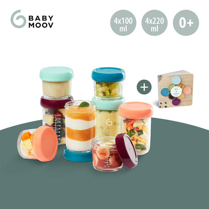 Baby Glass Food Jars, Set of 8 (4 x 4oz + 4 x 8oz), BPA-Free Borosilicate Glass Storage Containers, Leakproof Lids, Microwave, Freezer & Dishwasher Safe, Baby Registry Essential