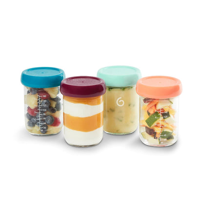 Baby Glass Food Jars, Set of 8 (4 x 4oz + 4 x 8oz), BPA-Free Borosilicate Glass Storage Containers, Leakproof Lids, Microwave, Freezer & Dishwasher Safe, Baby Registry Essential