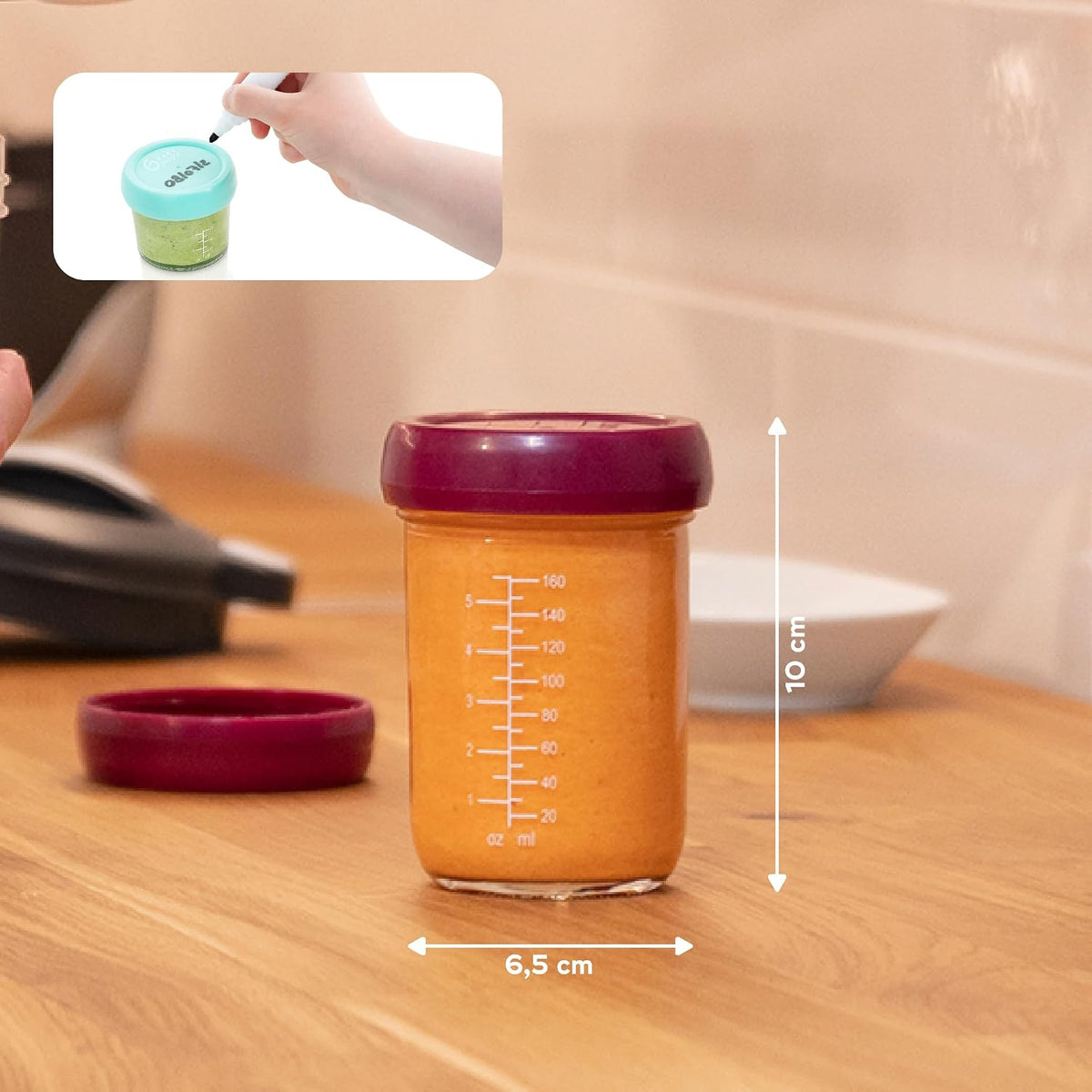 Baby Glass Food Jars, Set of 8 (4 x 4oz + 4 x 8oz), BPA-Free Borosilicate Glass Storage Containers, Leakproof Lids, Microwave, Freezer & Dishwasher Safe, Baby Registry Essential
