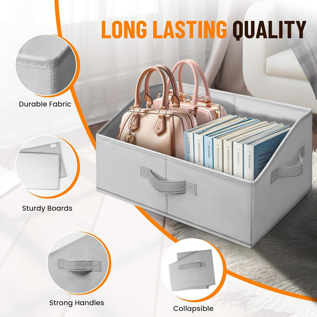Closet Organizers Bins - Large Closet Shelf Organizer with Handles - Fabric Trapezoid Home Organization and Storage Baskets for Organizing Clothes Toy Blanket Towel Purse Hats