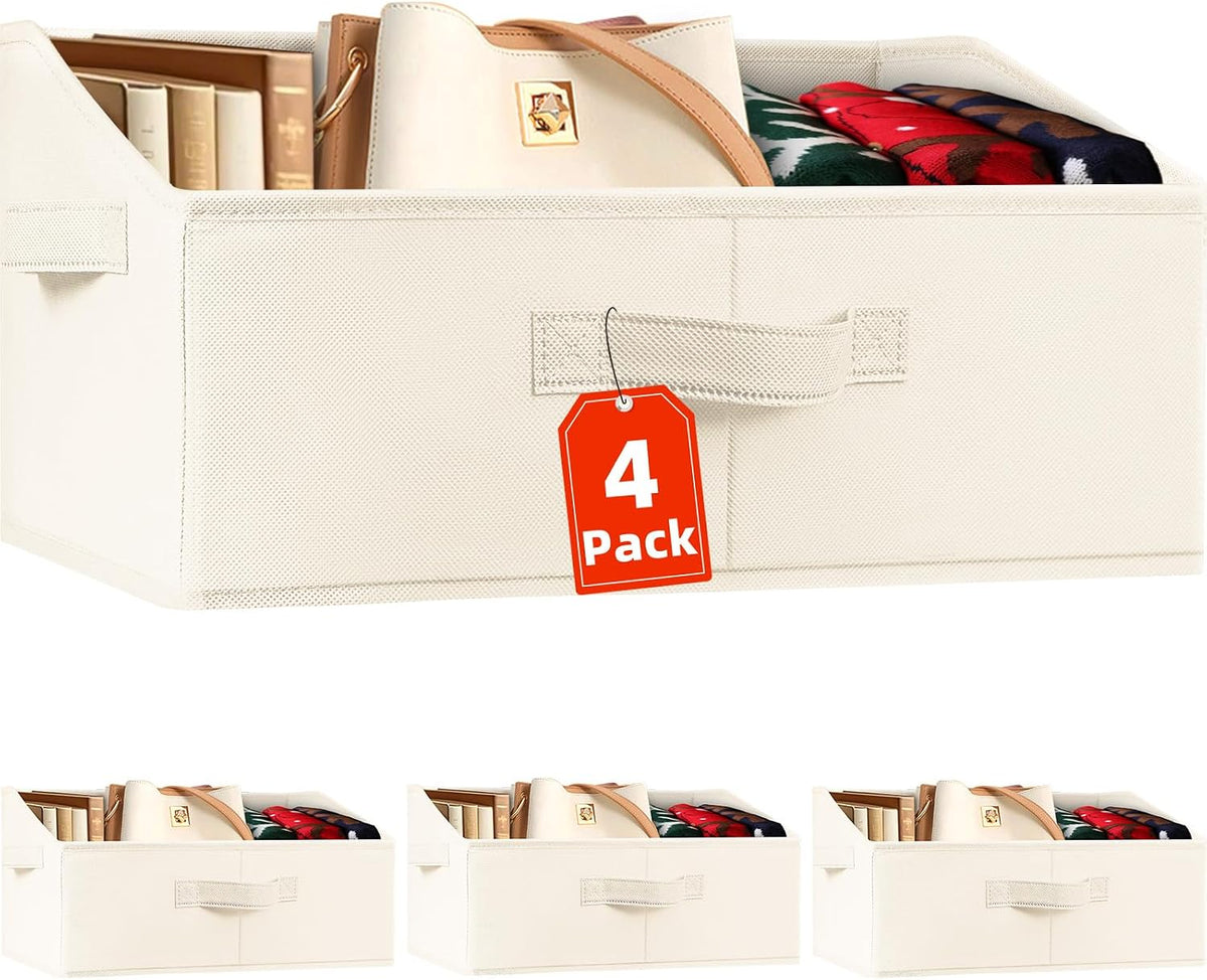 Closet Organizers Bins - Large Closet Shelf Organizer with Handles - Fabric Trapezoid Home Organization and Storage Baskets for Organizing Clothes Toy Blanket Towel Purse Hats