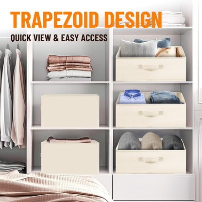 Closet Organizers Bins - Large Closet Shelf Organizer with Handles - Fabric Trapezoid Home Organization and Storage Baskets for Organizing Clothes Toy Blanket Towel Purse Hats