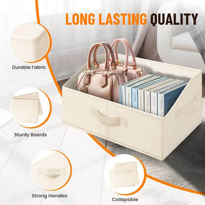 Closet Organizers Bins - Large Closet Shelf Organizer with Handles - Fabric Trapezoid Home Organization and Storage Baskets for Organizing Clothes Toy Blanket Towel Purse Hats