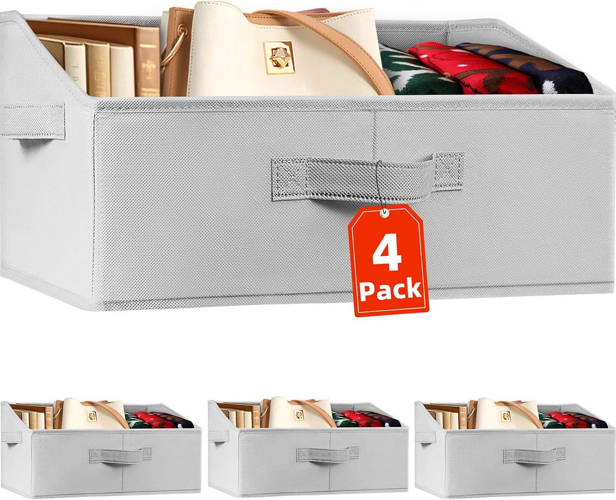 Closet Organizers Bins - Large Closet Shelf Organizer with Handles - Fabric Trapezoid Home Organization and Storage Baskets for Organizing Clothes Toy Blanket Towel Purse Hats