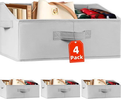 Closet Organizers Bins - Large Closet Shelf Organizer with Handles - Fabric Trapezoid Home Organization and Storage Baskets for Organizing Clothes Toy Blanket Towel Purse Hats