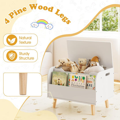 Kids Toy Box, Wooden Mobile Toy Storage Organizer with Bookshelf & Lockable Wheels for Girls Boys, Toy Storage Chest Bench for Toddler Room, Playroom, Bedroom, Living Room, Nursery