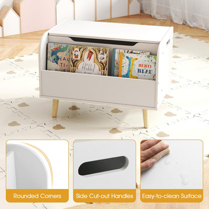 Kids Toy Box, Wooden Mobile Toy Storage Organizer with Bookshelf & Lockable Wheels for Girls Boys, Toy Storage Chest Bench for Toddler Room, Playroom, Bedroom, Living Room, Nursery