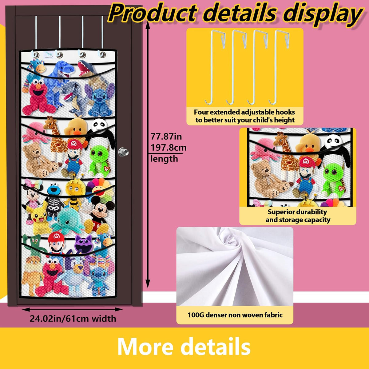 stuffed animal storage,The solution you have been looking for,stuff animal organizer,Holds a lot,toy storage,Way better than the ceiling hammocks,over the door,stuffy storage,white
