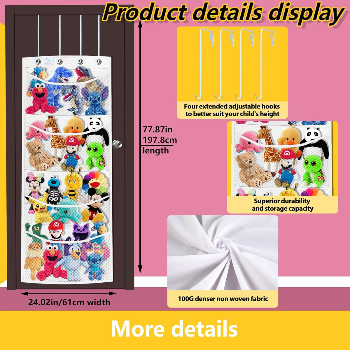 stuffed animal storage,The solution you have been looking for,stuff animal organizer,Holds a lot,toy storage,Way better than the ceiling hammocks,over the door,stuffy storage,white