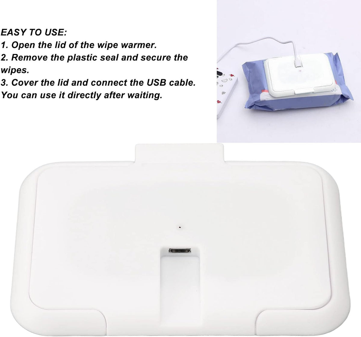 Baby Wipe Warmer, Wet Wipe Heater Travel Case Holder - USB Cable, Constant Temperature