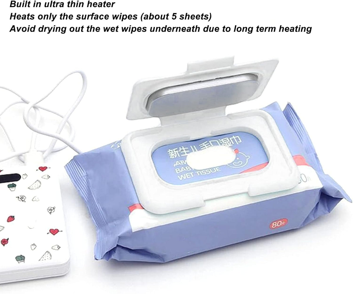 Baby Wipe Warmer, Wet Wipe Heater Travel Case Holder - USB Cable, Constant Temperature