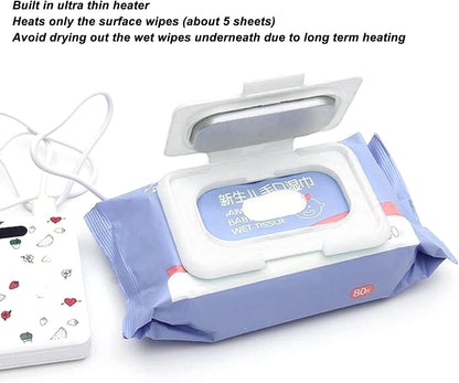 Baby Wipe Warmer, Wet Wipe Heater Travel Case Holder - USB Cable, Constant Temperature