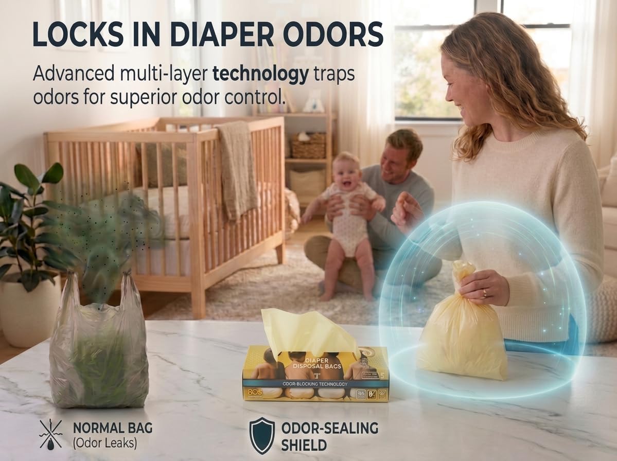 Odor-Locking Diaper Disposal Bags, Made in Japan, Unscented Smell Blocking Technology, Small, 90 count