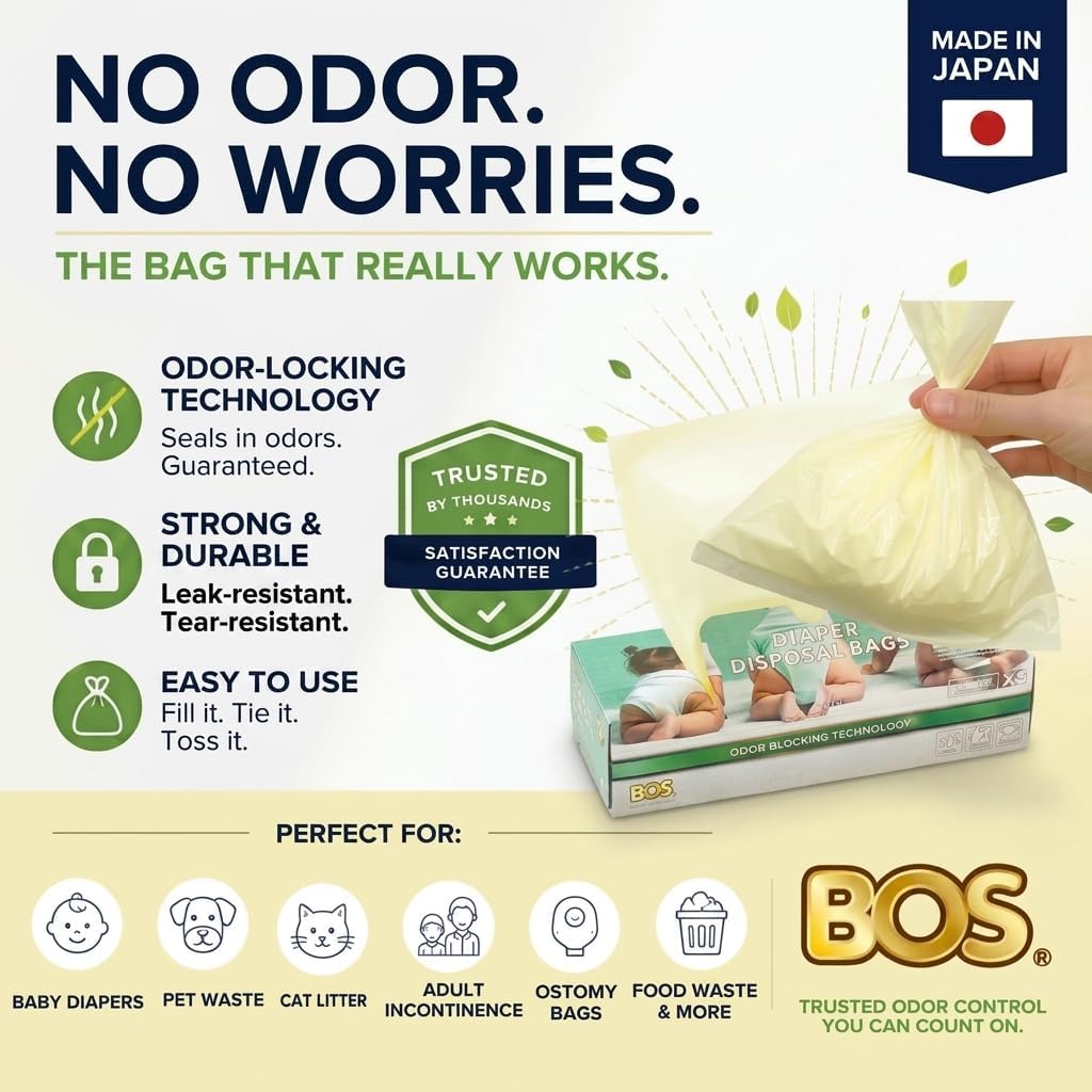 Odor-Locking Diaper Disposal Bags, Made in Japan, Unscented Smell Blocking Technology, Small, 90 count
