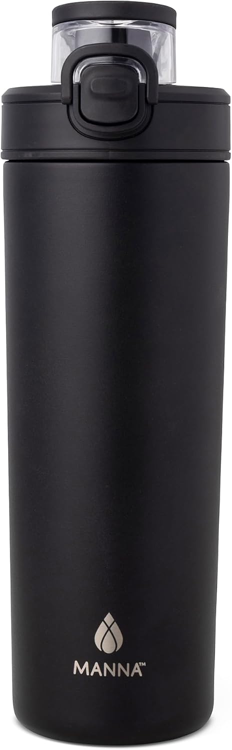 Dynamo Stainless Steel Insulated Bottle with Push-open Locking Lid and Sipping Spout - 24 Oz - Onyx