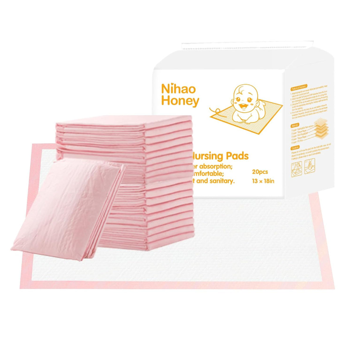 Disposable Changing Pad for Baby, 20 Pack Portable Diaper Changing Pad Liner Baby Changing Pad Waterproof Underpads (Pink, 13x18 Inch)