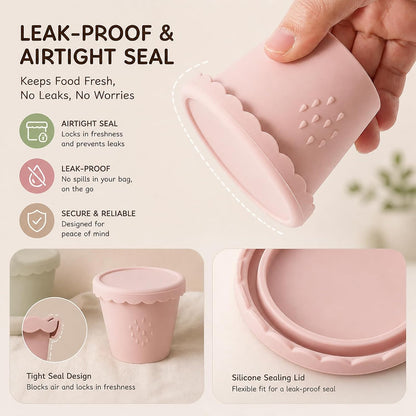 Silicone Baby Food Containers 6 Pack 4oz Baby Food Storage Set, Airtight Leak Proof Baby Feeding Cups, Freezer & Microwave Safe, Stackable Baby Snack Containers, Baby Shower Gift