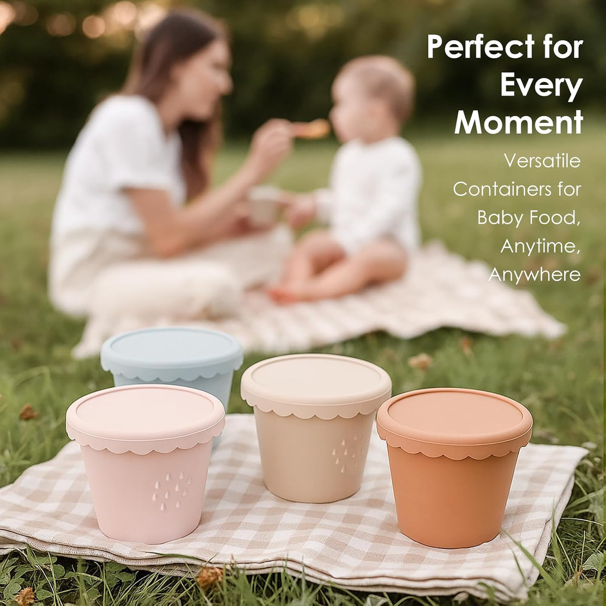 Silicone Baby Food Containers 6 Pack 4oz Baby Food Storage Set, Airtight Leak Proof Baby Feeding Cups, Freezer & Microwave Safe, Stackable Baby Snack Containers, Baby Shower Gift
