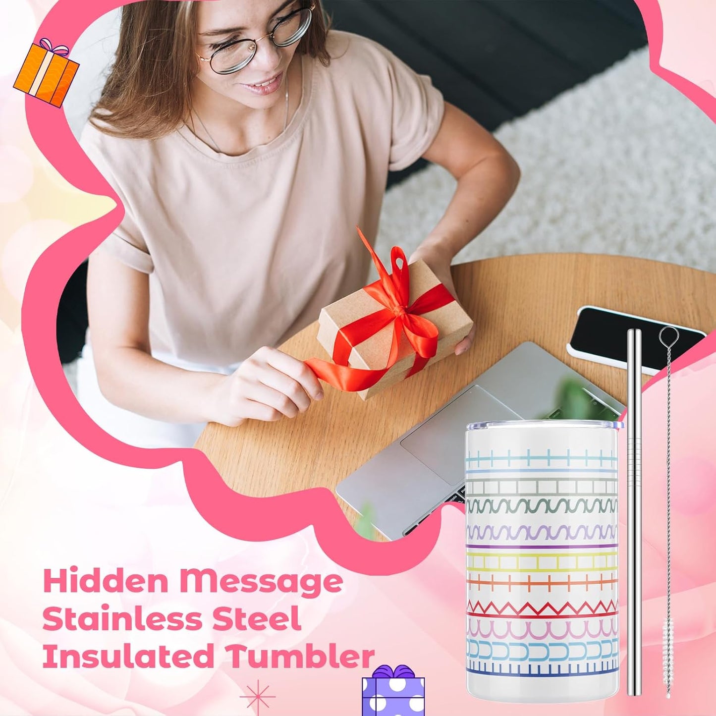 20 oz Hidden Message Tumbler Funny Coffee Travel Insulated Mug Skinny Tumbler with Lid and Straw White Elephant Gag Gifts Cup for Bestie Friend Coworker Family Employee Gift