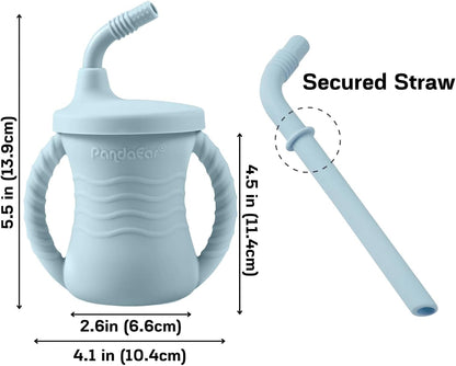 Silicone Baby Feeding Set | 9PCS Baby Led Weaning Supplies Self Feeding Utensils | Divided Suction Plate Bowl Bibs Sippy Cup with Baby Snack Container Spoons Forks (Blue)