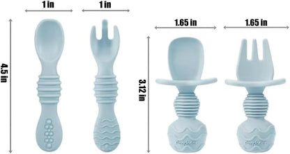 Silicone Baby Feeding Set | 9PCS Baby Led Weaning Supplies Self Feeding Utensils | Divided Suction Plate Bowl Bibs Sippy Cup with Baby Snack Container Spoons Forks (Blue)