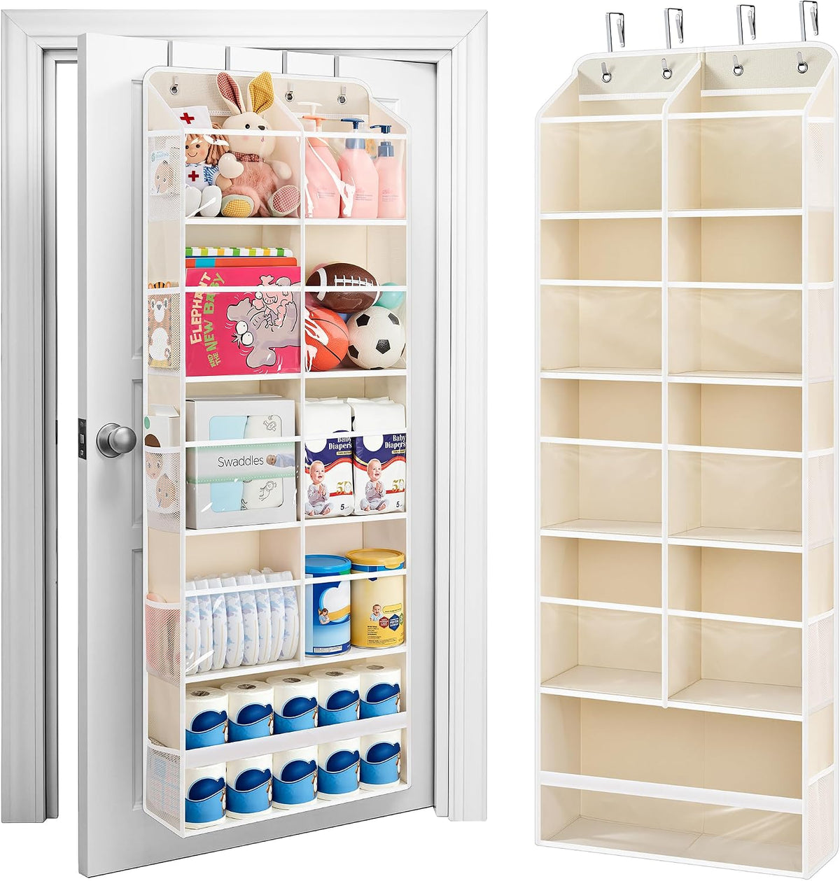 Over the Door Organizer for Bedroom, Pantry Bathroom, 5 Shelf Beige