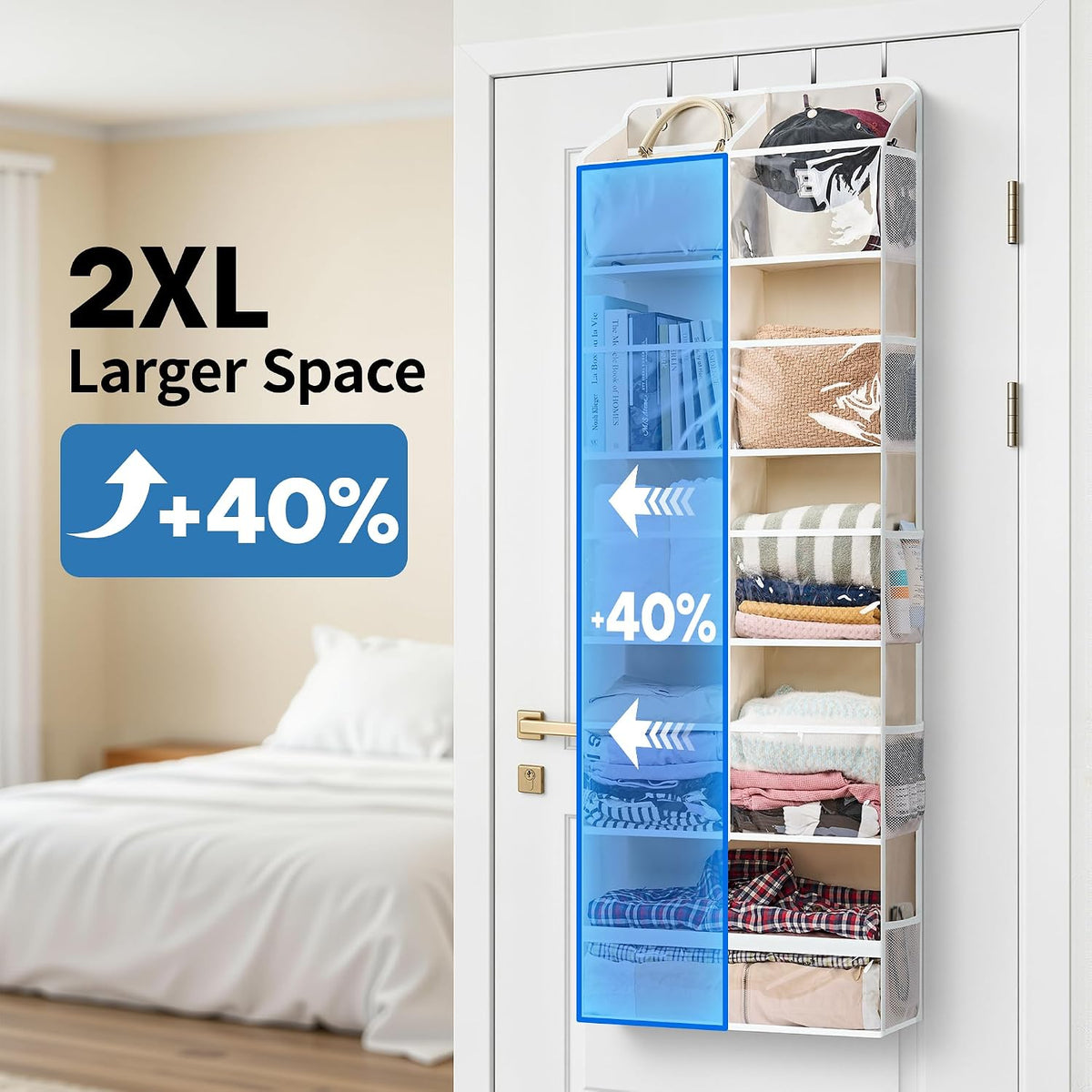 Over the Door Organizer for Bedroom, Pantry Bathroom, 5 Shelf Beige