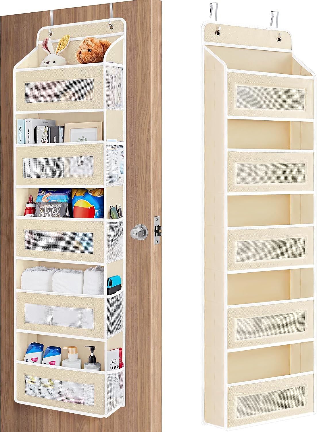 Over the Door Organizer for Bedroom, Pantry Bathroom, 5 Shelf Beige