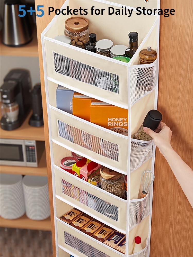 Over the Door Organizer for Bedroom, Pantry Bathroom, 5 Shelf Beige