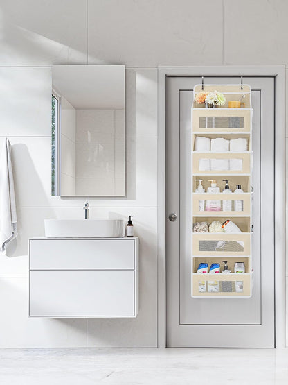 Over the Door Organizer for Bedroom, Pantry Bathroom, 5 Shelf Beige