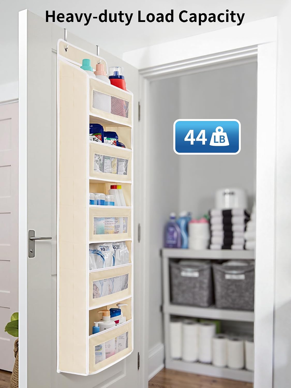 Over the Door Organizer for Bedroom, Pantry Bathroom, 5 Shelf Beige