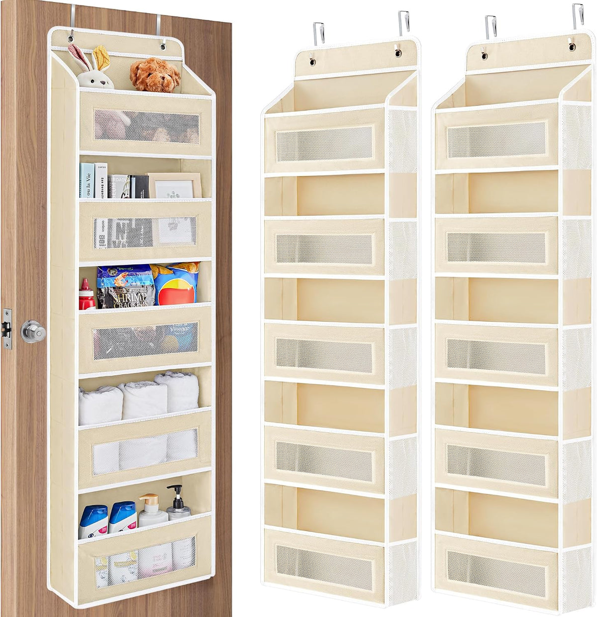 Over the Door Organizer for Bedroom, Pantry Bathroom, 5 Shelf Beige