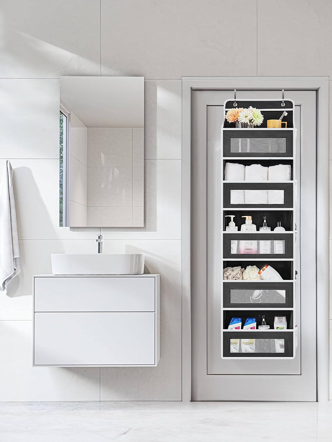 Over the Door Organizer for Bedroom, Pantry Bathroom, 5 Shelf Beige