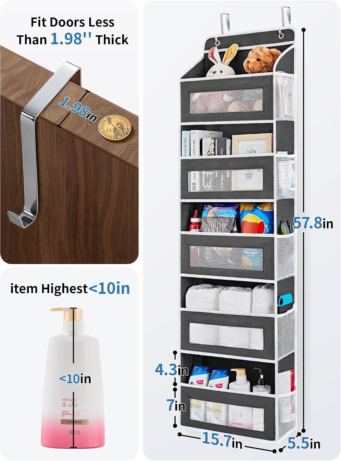 Over the Door Organizer for Bedroom, Pantry Bathroom, 5 Shelf Beige