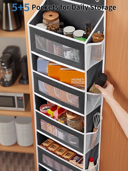 Over the Door Organizer for Bedroom, Pantry Bathroom, 5 Shelf Beige